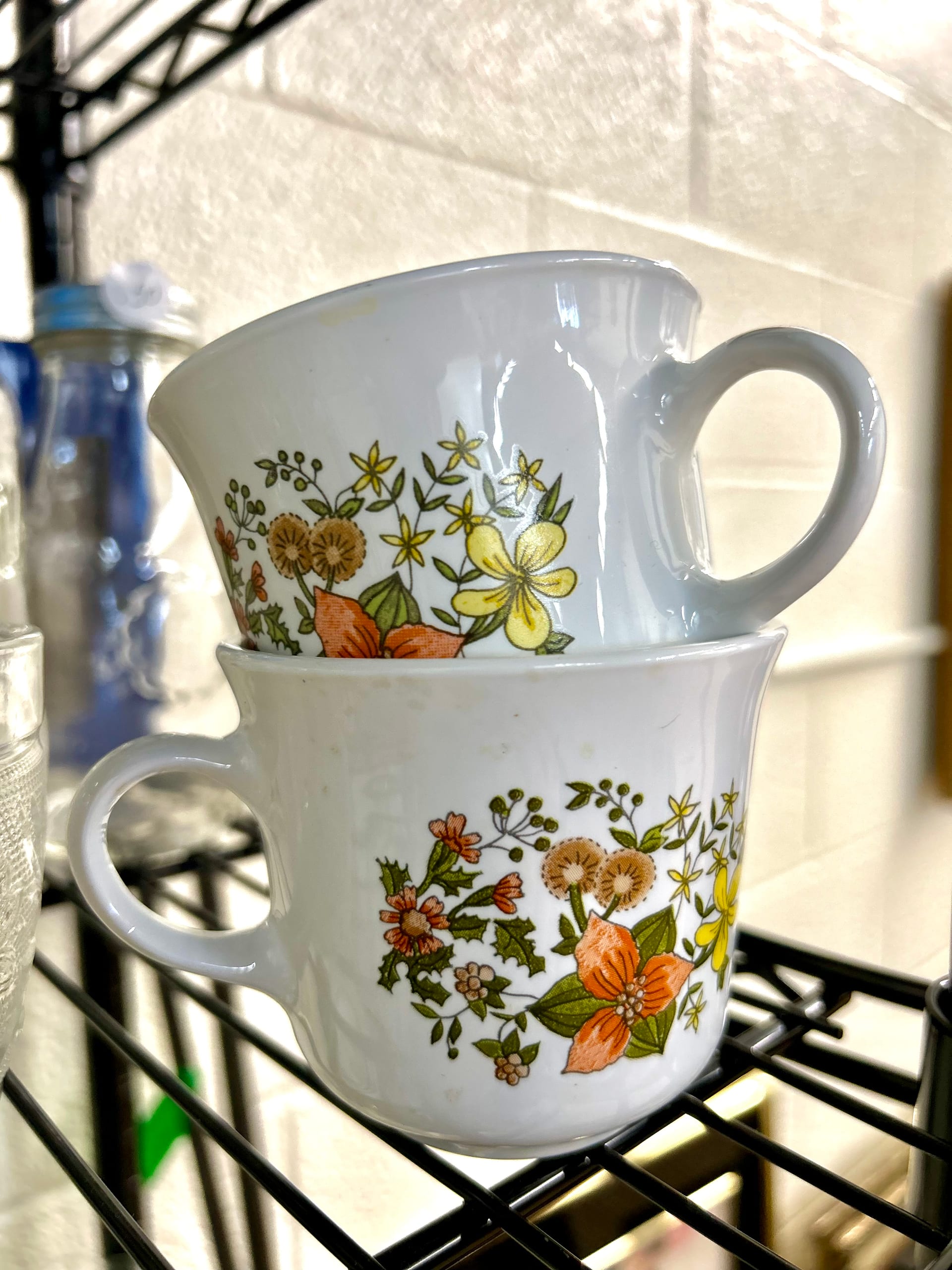 Vintage floral mugs at Hannah's Harbor thrift store